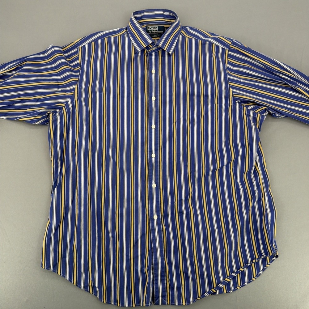 Vintage Polo Ralph Lauren Shirt Men 17.5 XL Blue Striped Regent Classic Fit - Picture 3 of 8